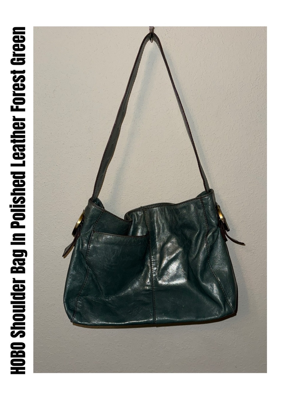 HOBO Shoulder Bag In Polished Leather Forest Green